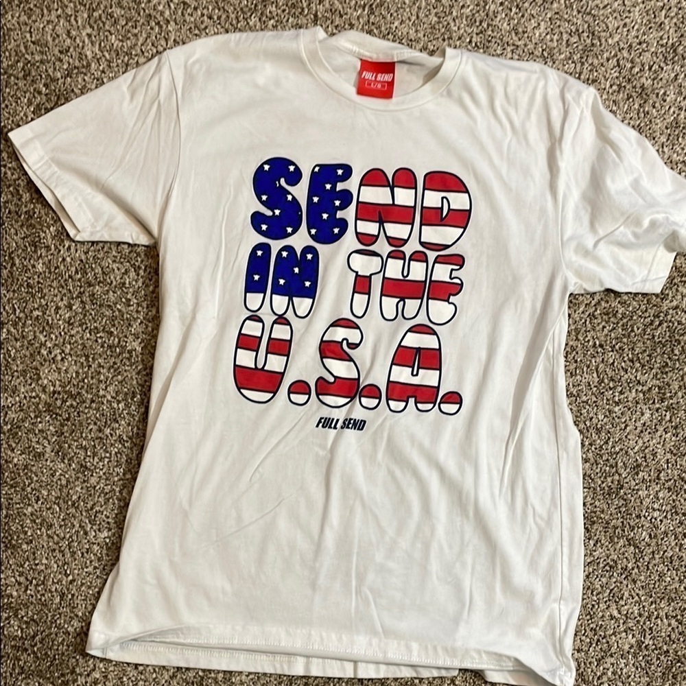 Red and White Short Sleeve Tee with Patriotic Design